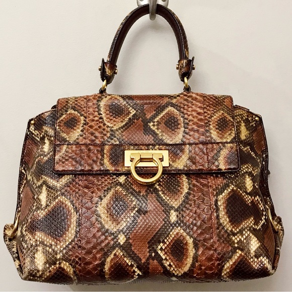 Salvatore Ferragamo Python Snakeskin Sofia Top Handle Medium Tote Bag Italy - Picture 1 of 9